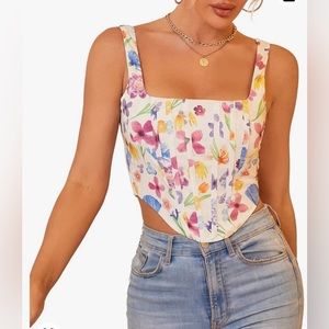Floral Corset Top | Corset Top | White Corset Top with Floral Detailing